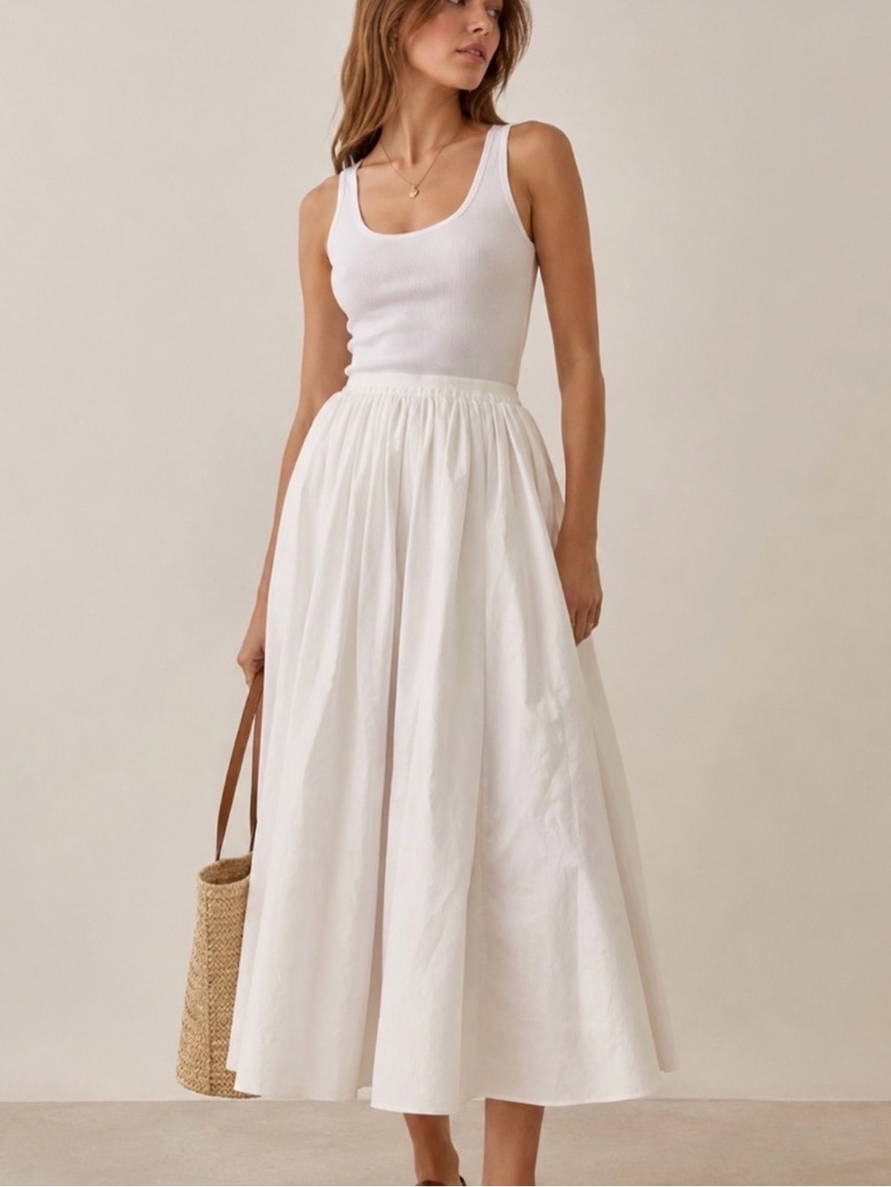 Reformation White Linen Midi Skirt